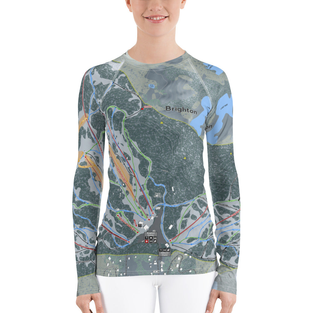 Brighton, Utah Ski Trail Map Women's Base Layer Top - Powderaddicts