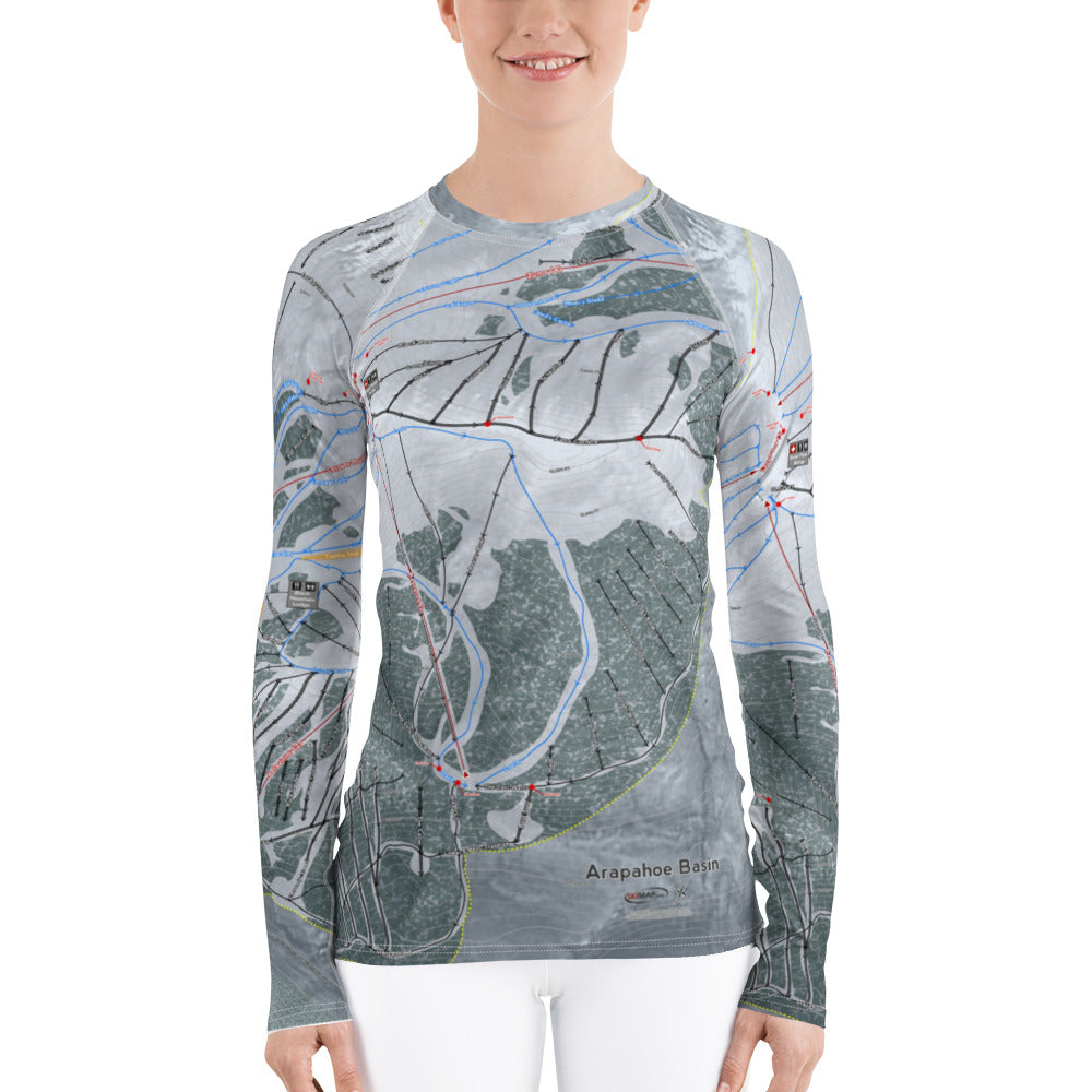 Arapahoe Basin, Colorado Ski Trail Map Women&#39;s Base Layer Top - Powderaddicts