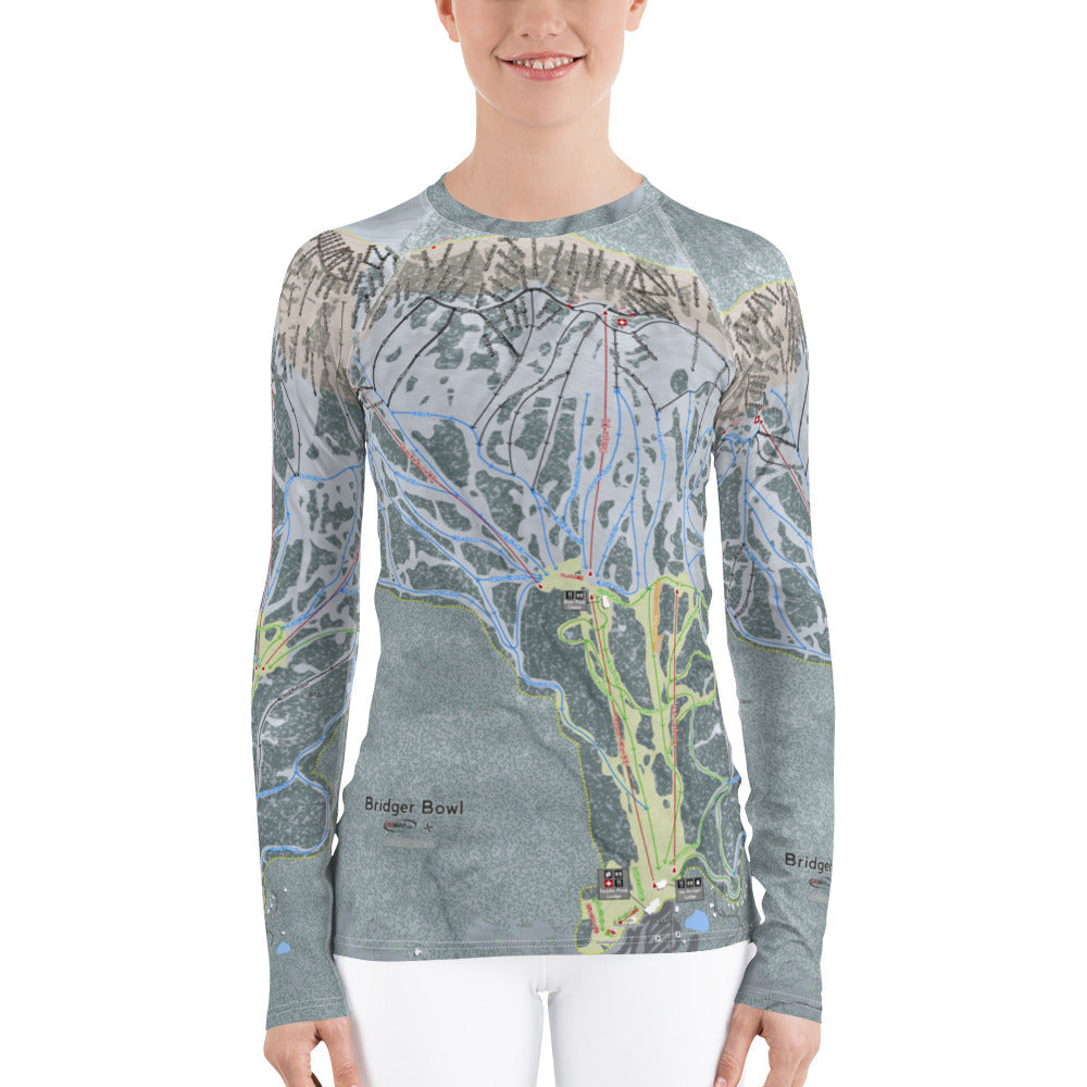 Bridger Bowl, Montana Ski Trail Map Women&#39;s Base Layer Top - Powderaddicts