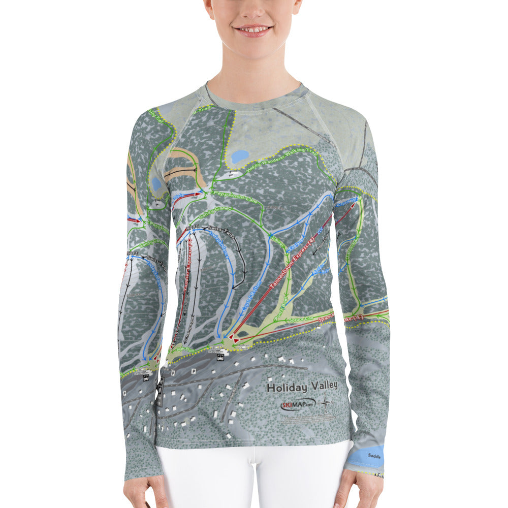 Holiday Valley, New York Ski Trail Map Women&#39;s Base Layer Top - Powderaddicts
