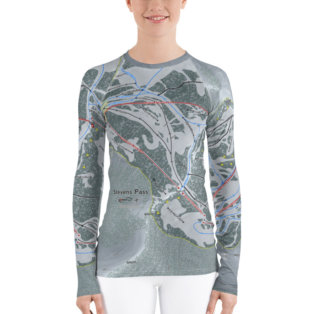 Stevens Pass, Washington Ski Trail Map Women's Base Layer Top - Powderaddicts