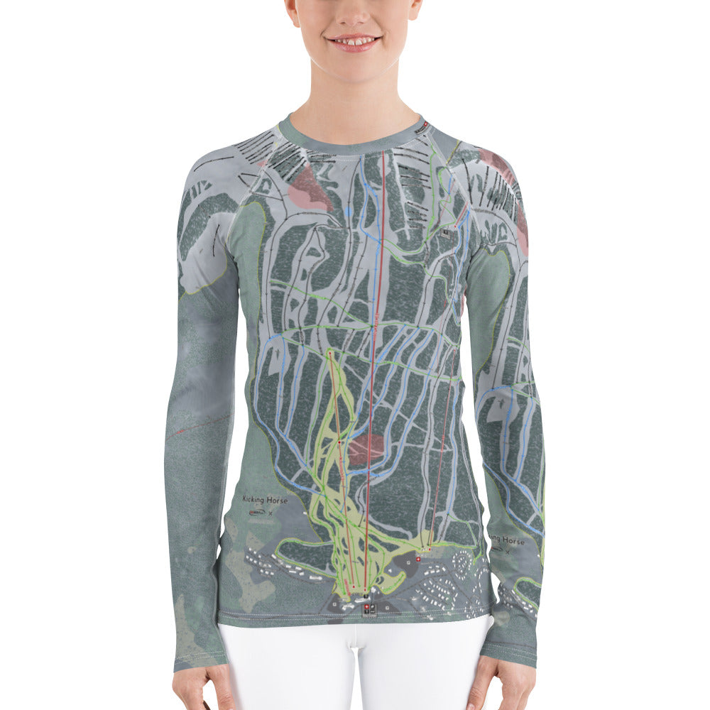 Kicking Horse, British Columbia Ski Trail Map Women&#39;s Base Layer Top - Powderaddicts