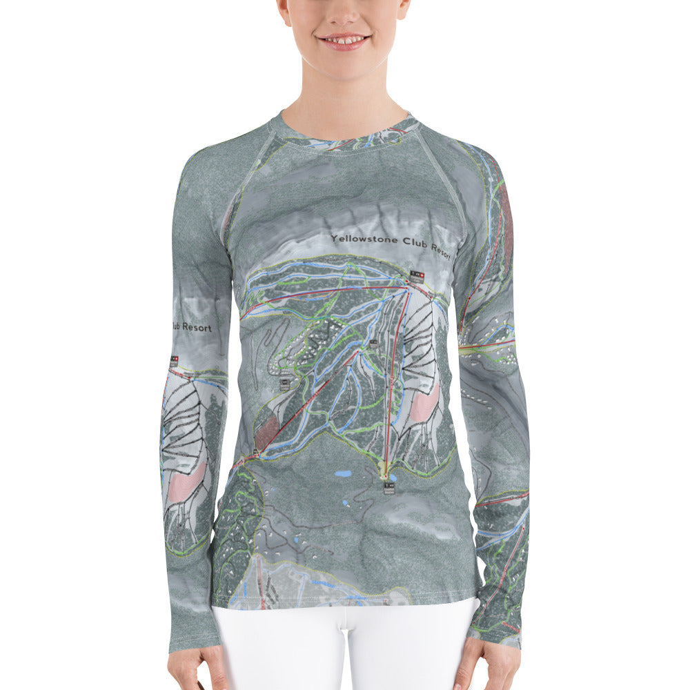 Yellowstone Club, Montana Ski Trail Map Women&#39;s Base Layer Top - Powderaddicts