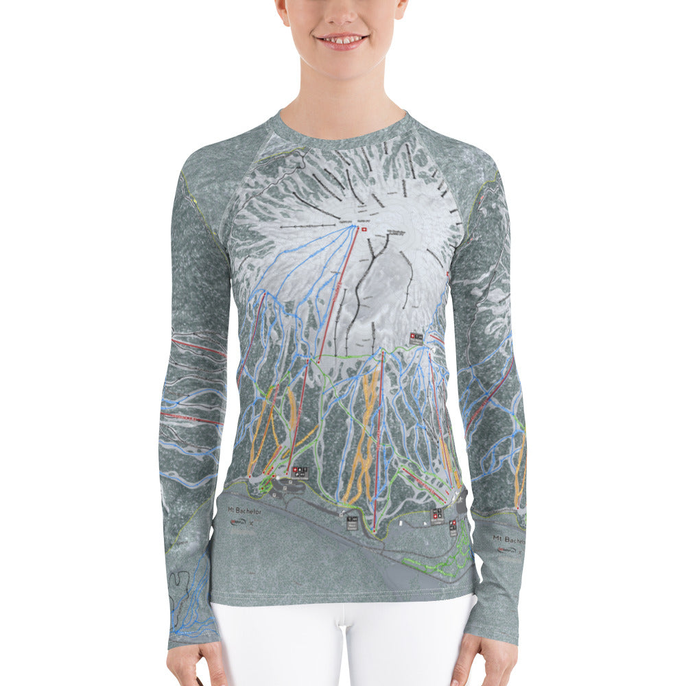 Mt Bachelor, Oregon Ski Trail Map Women's Base Layer Top - Powderaddicts