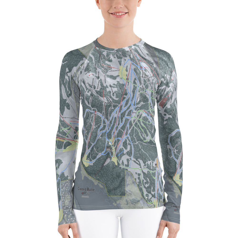 Crested Butte, Colorado Ski Trail Map Women's Base Layer Top - Powderaddicts