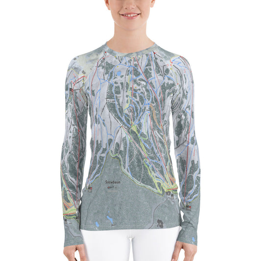 Snowbasin, Utah Ski Trail Map Women's Base Layer Top - Powderaddicts