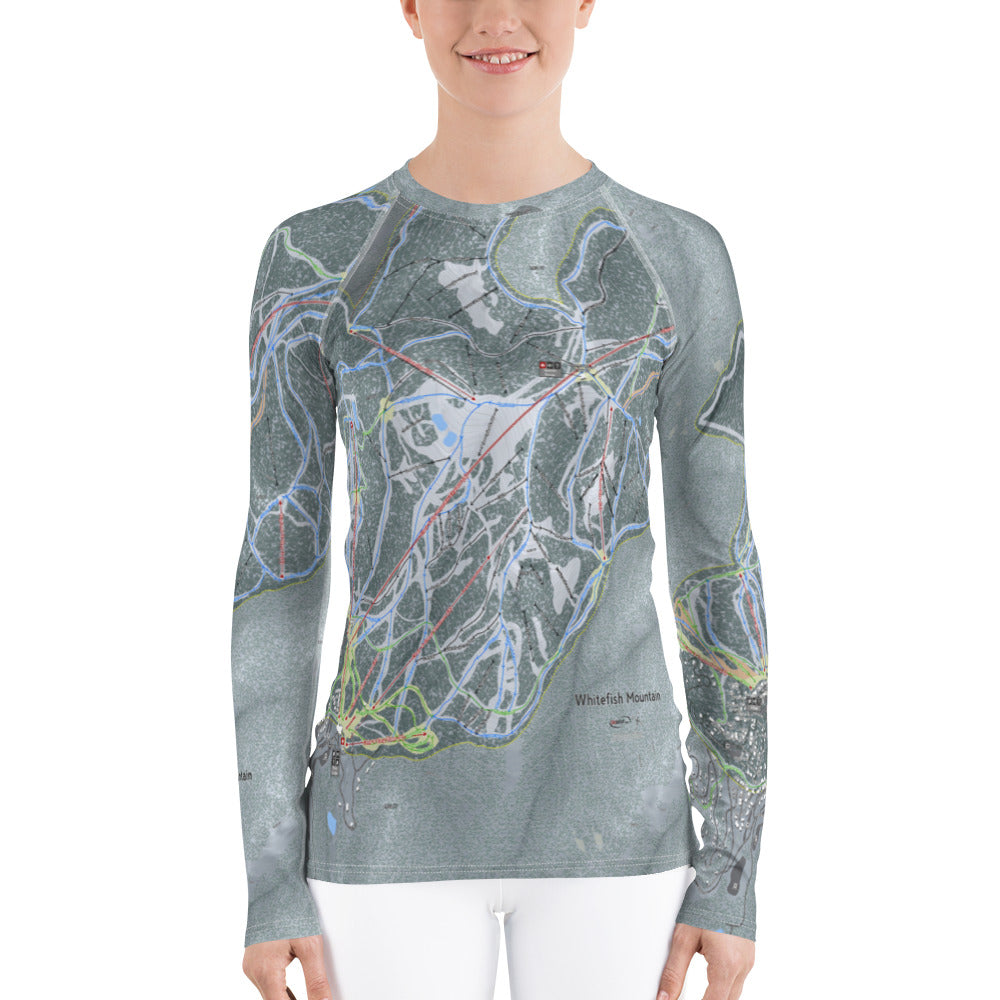 Whitefish Mountain, Montana Ski Trail Map Women&#39;s Base Layer Top - Powderaddicts