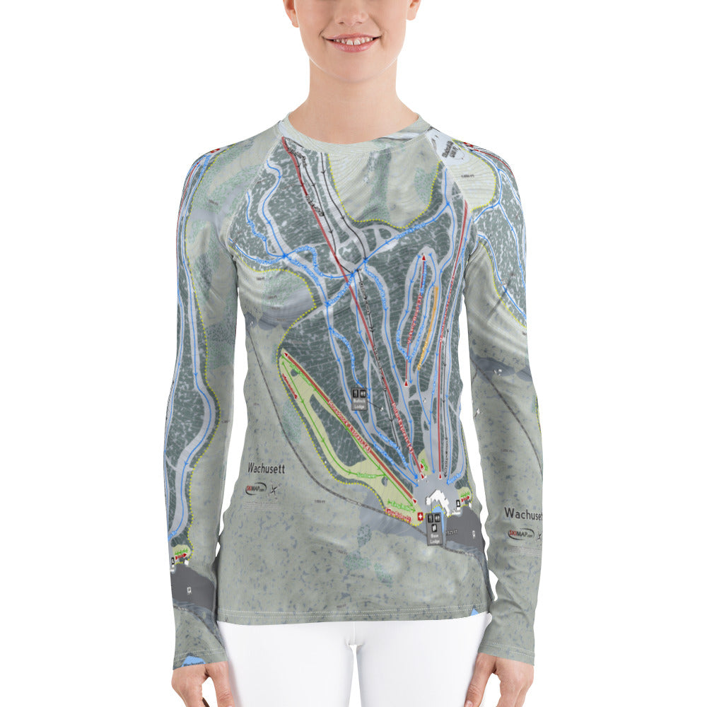 Wachusett, Massachusetts Ski Trail Map Women&#39;s Base Layer Top - Powderaddicts