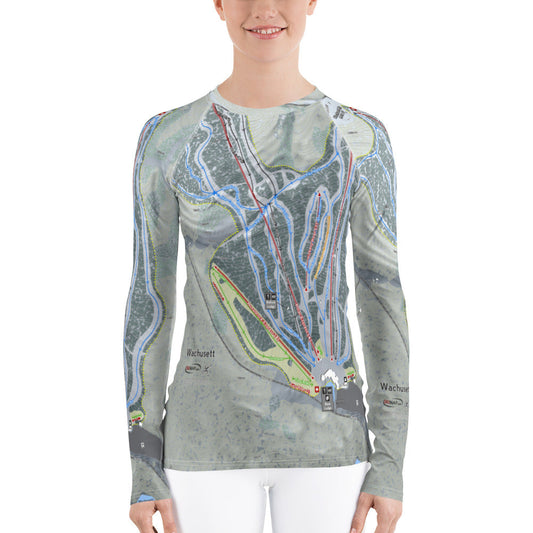 Wachusett, Massachusetts Ski Trail Map Women's Base Layer Top - Powderaddicts