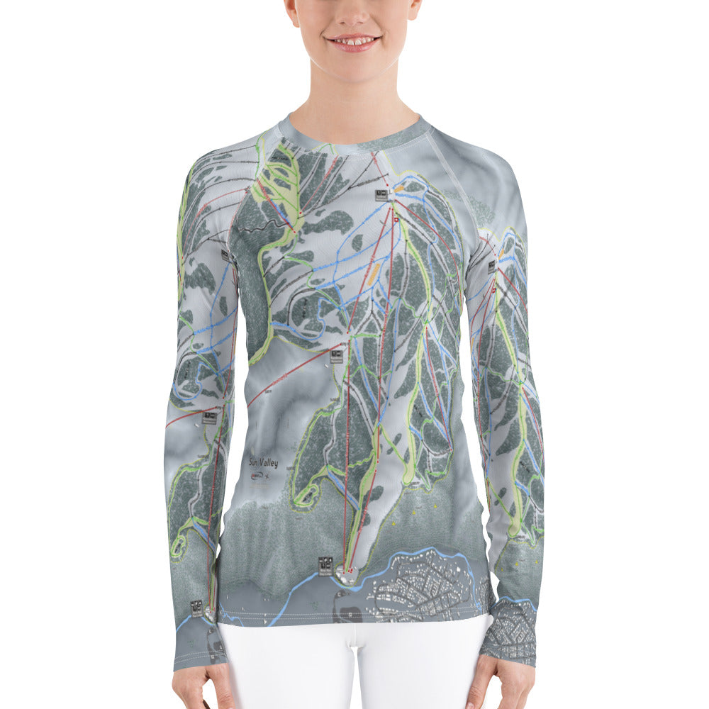 Sun Valley, Idaho Ski Trail Map Women's Base Layer Top - Powderaddicts