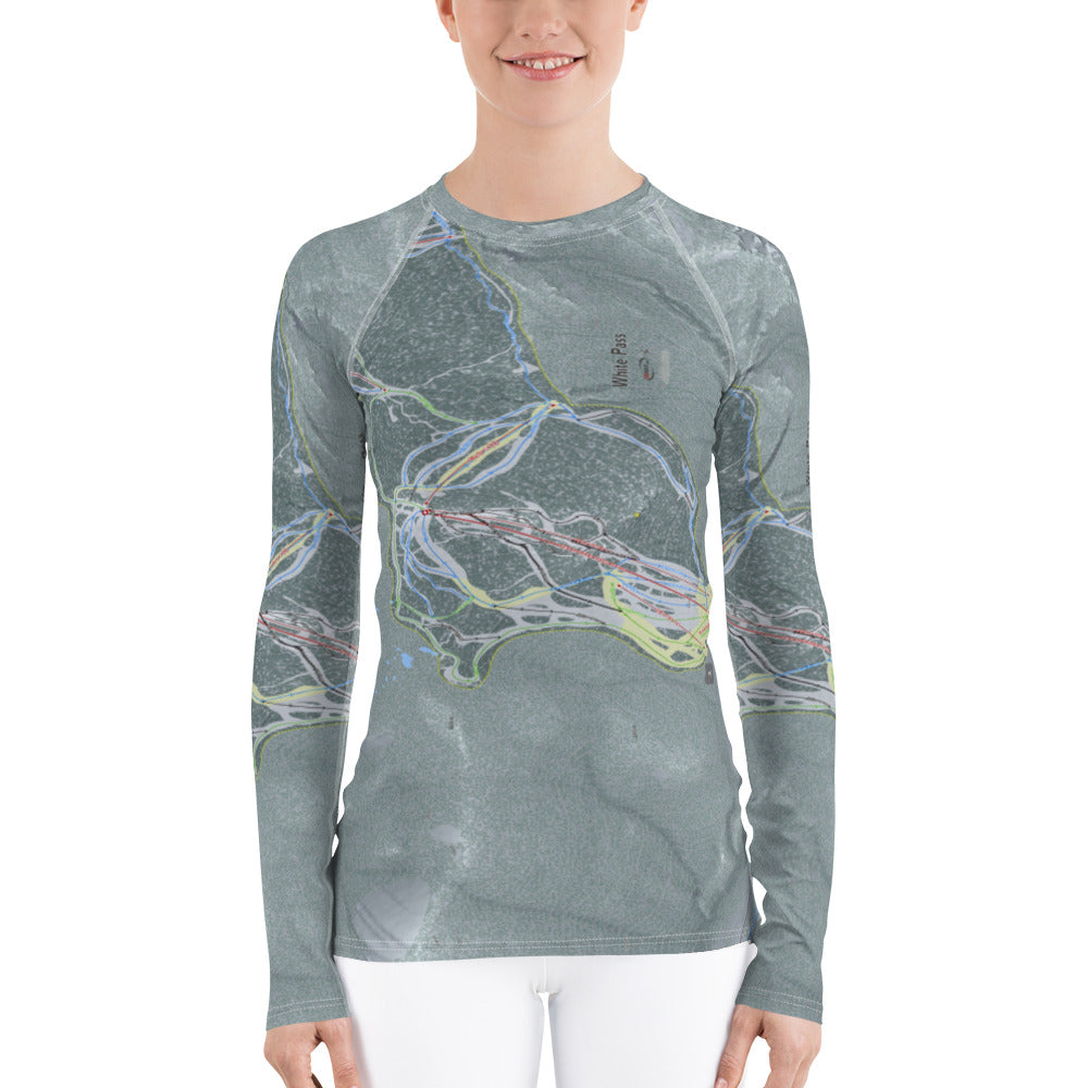 White Pass, Washington Ski Trail Map Women's Base Layer Top - Powderaddicts
