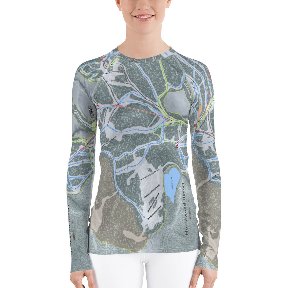 Homewood Resort, California Ski Trail Map Women&#39;s Base Layer Top - Powderaddicts