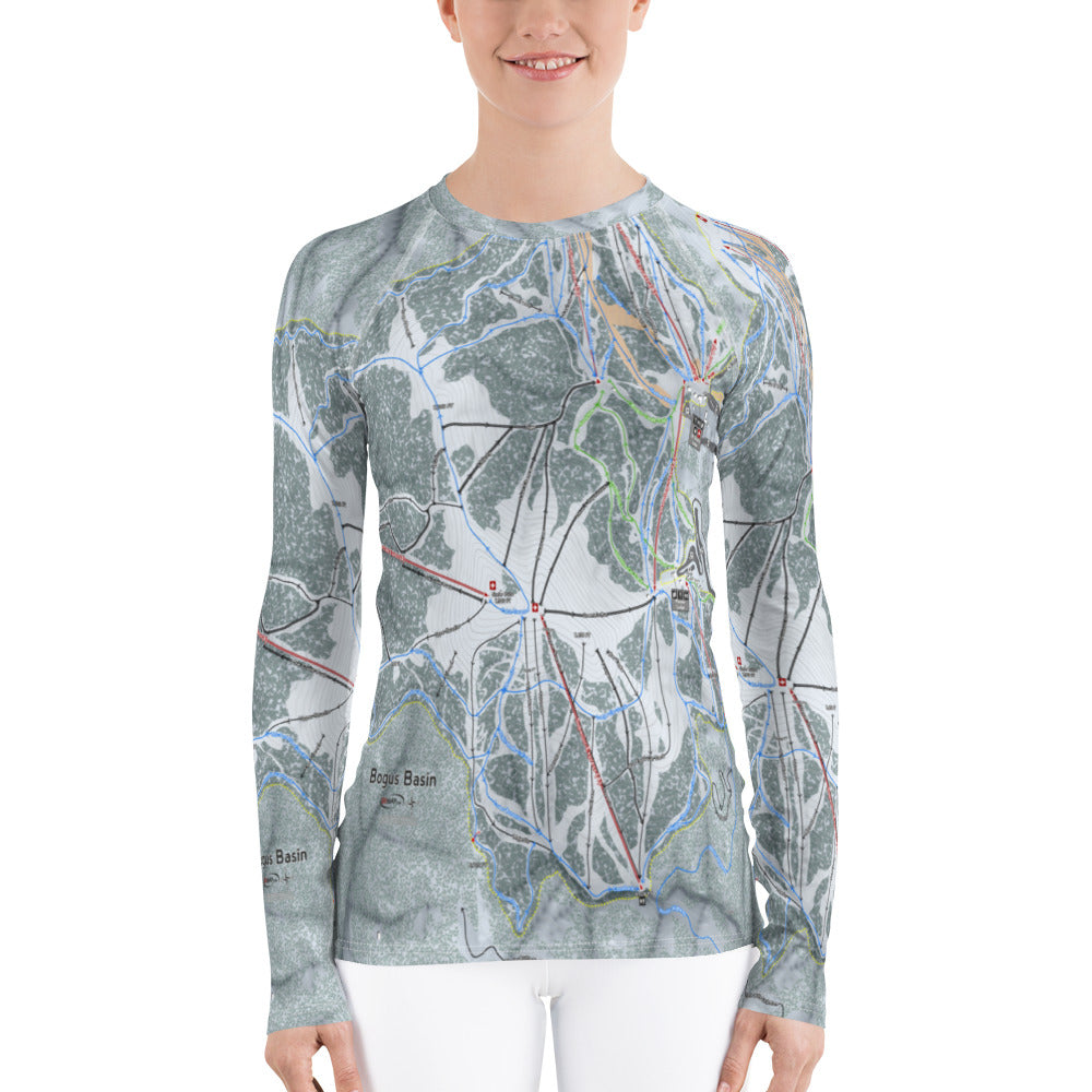 Bogus Basin, Idaho Ski Trail Map Women's Base Layer Top - Powderaddicts
