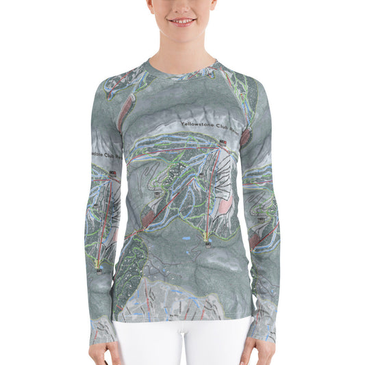 Yellowstone Club, Montana Ski Trail Map Women's Base Layer Top - Powderaddicts