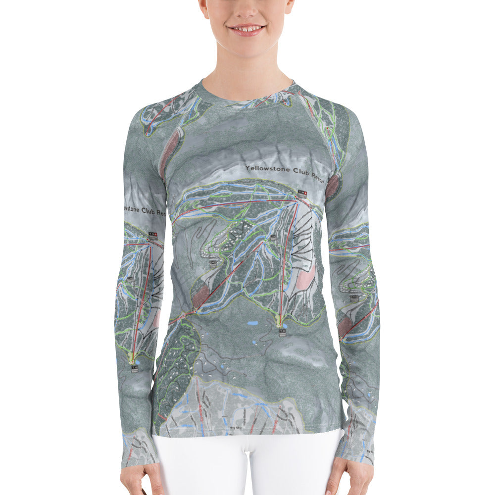 Yellowstone Club, Montana Ski Trail Map Women's Base Layer Top - Powderaddicts