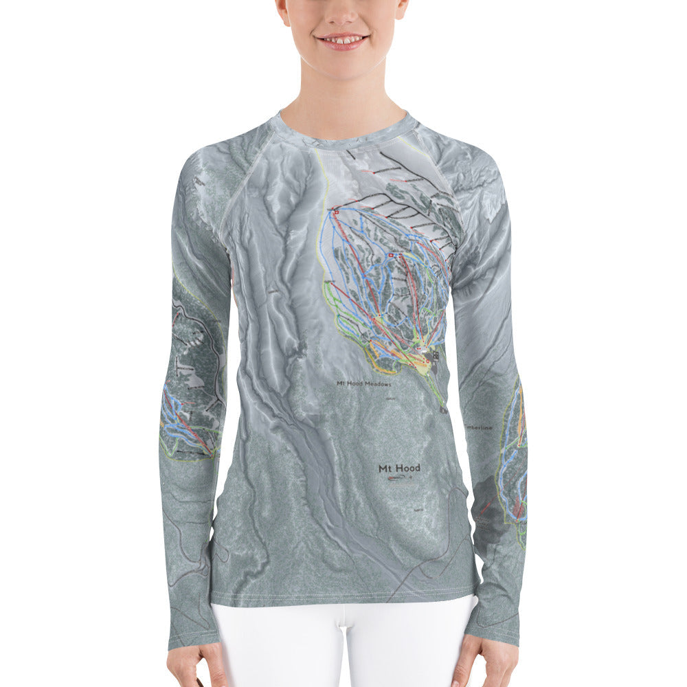 Mt. Hood Meadows, Oregon Ski Trail Map Women&#39;s Base Layer Top - Powderaddicts
