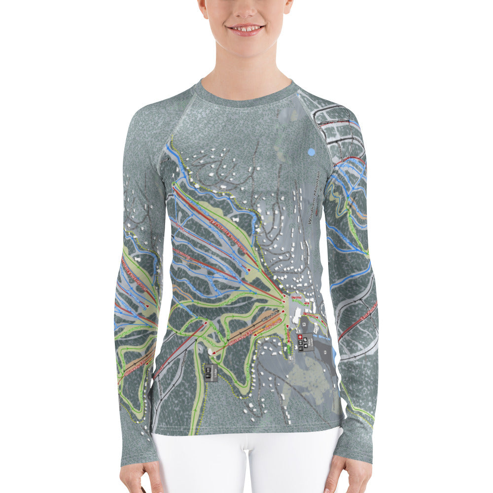 Windham Mountain, New York Ski Trail Map Women's Base Layer Top - Powderaddicts
