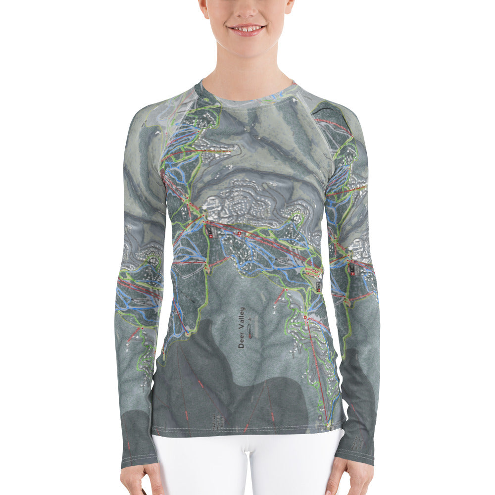 Deer Valley, Utah Ski Trail Map Women&#39;s Base Layer Top - Powderaddicts