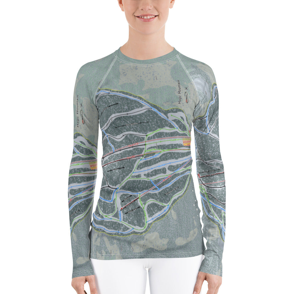 Magic Mountain, Vermont Ski Trail Map Women&#39;s Base Layer Top - Powderaddicts