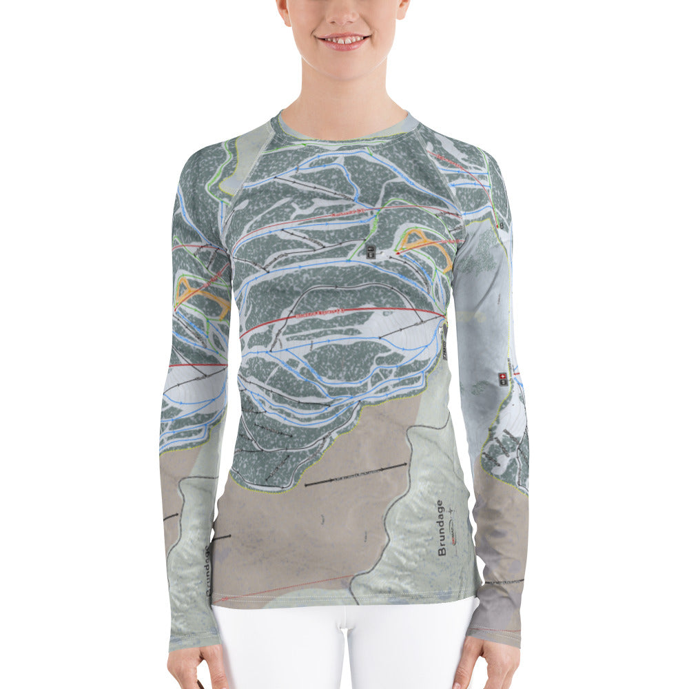 Brundage, Idaho Ski Trail Map Women's Base Layer Top - Powderaddicts