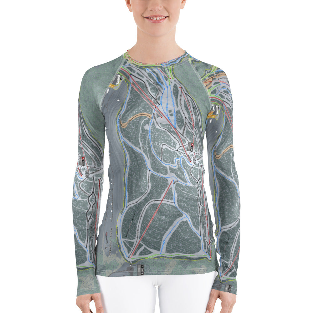 Hunter Mountain, New York Ski Trail Map Women&#39;s Base Layer Top - Powderaddicts