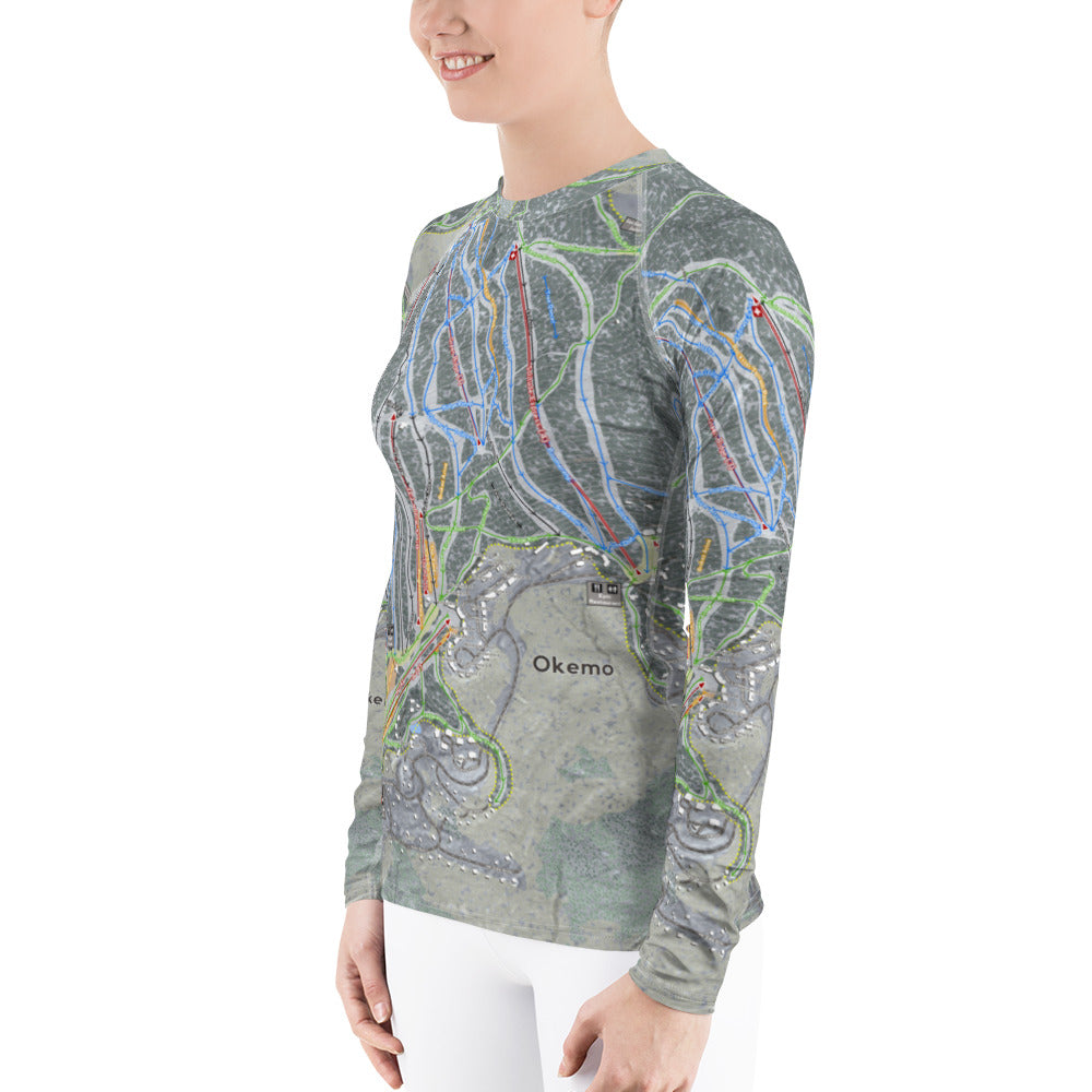 Okemo, Vermont Ski Trail Map Women&#39;s Base Layer Top - Powderaddicts