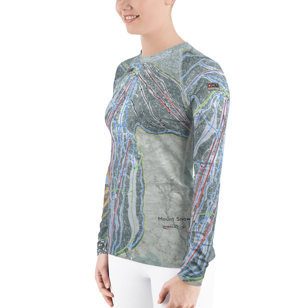Mount Snow, Vermont Ski Trail Map Women&#39;s Base Layer Top - Powderaddicts