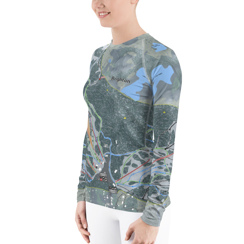 Brighton, Utah Ski Trail Map Women's Base Layer Top - Powderaddicts