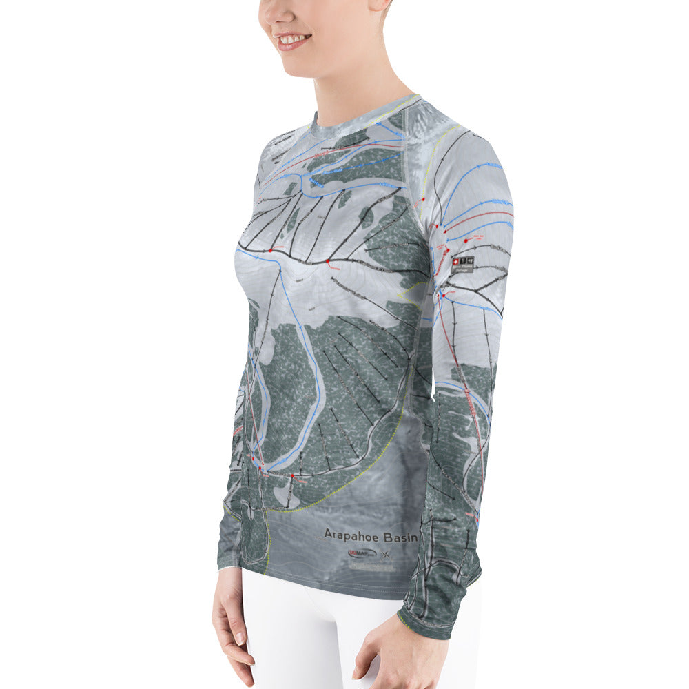 Arapahoe Basin, Colorado Ski Trail Map Women&#39;s Base Layer Top - Powderaddicts