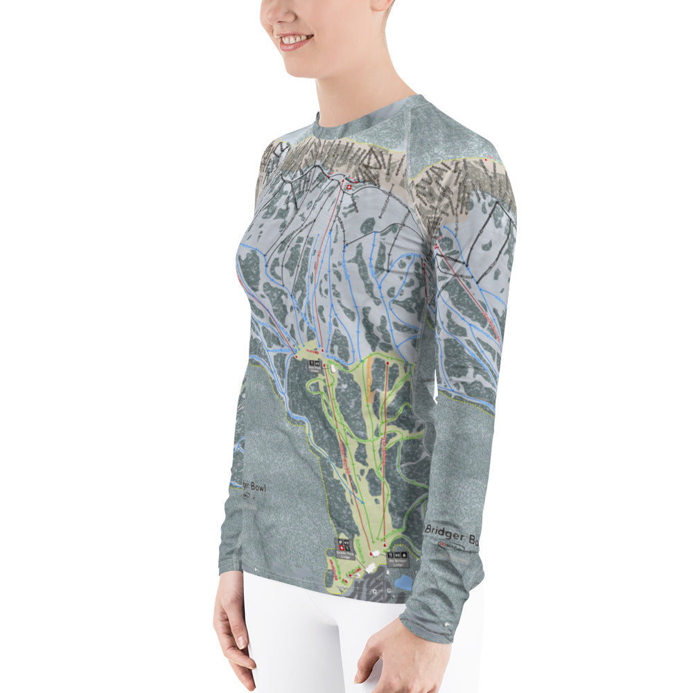Bridger Bowl, Montana Ski Trail Map Women&#39;s Base Layer Top - Powderaddicts