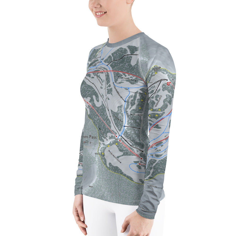 Stevens Pass, Washington Ski Trail Map Women&#39;s Base Layer Top - Powderaddicts