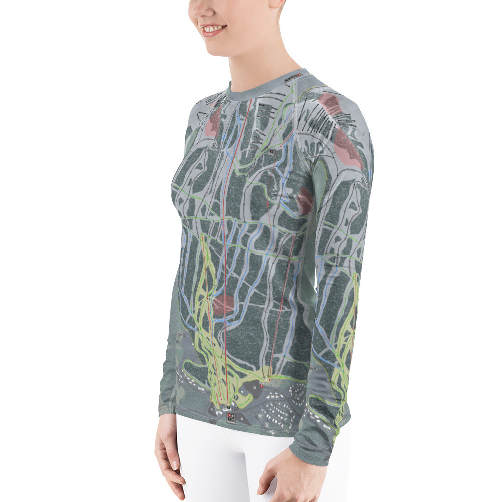 Kicking Horse, British Columbia Ski Trail Map Women's Base Layer Top - Powderaddicts
