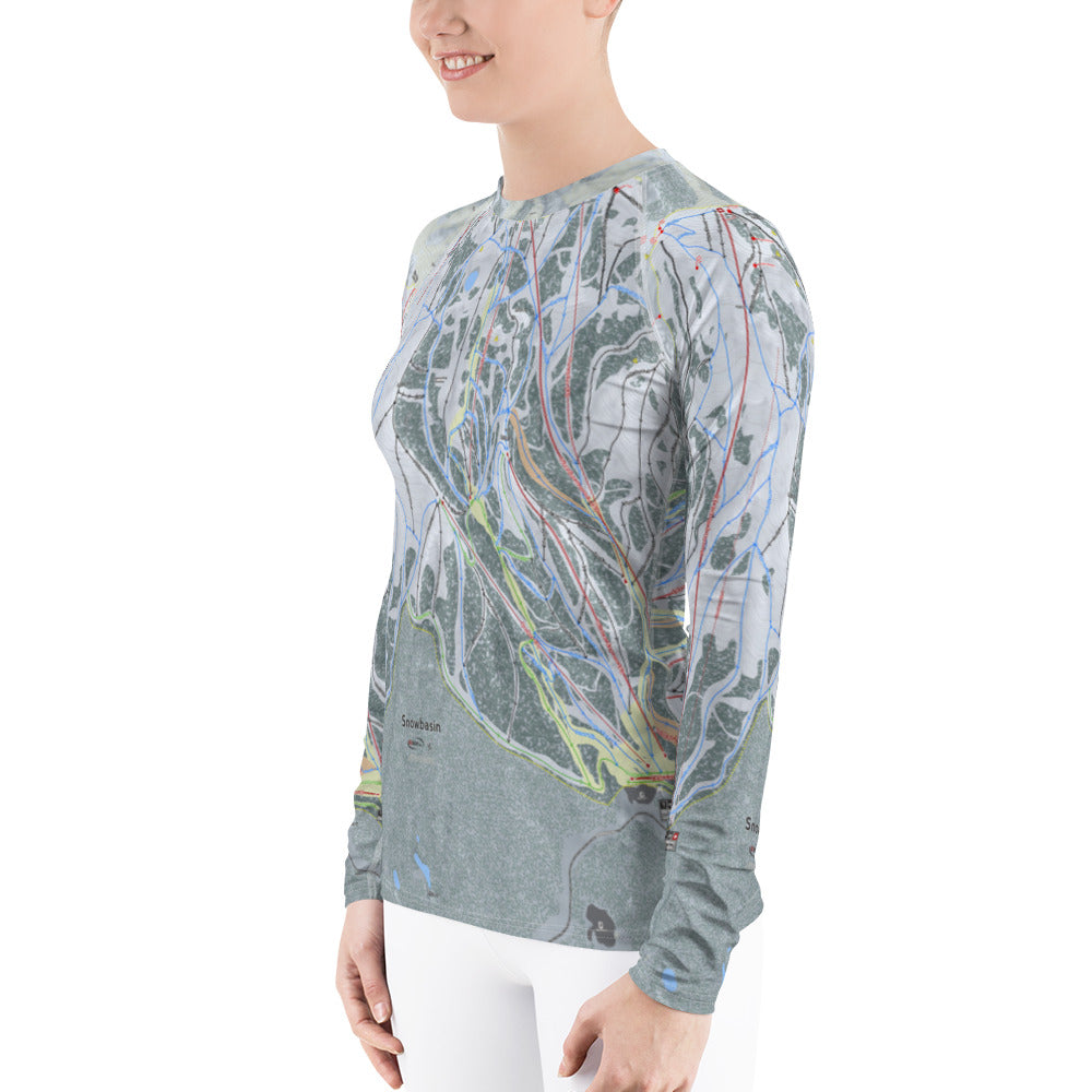 Snowbasin, Utah Ski Trail Map Women&#39;s Base Layer Top - Powderaddicts
