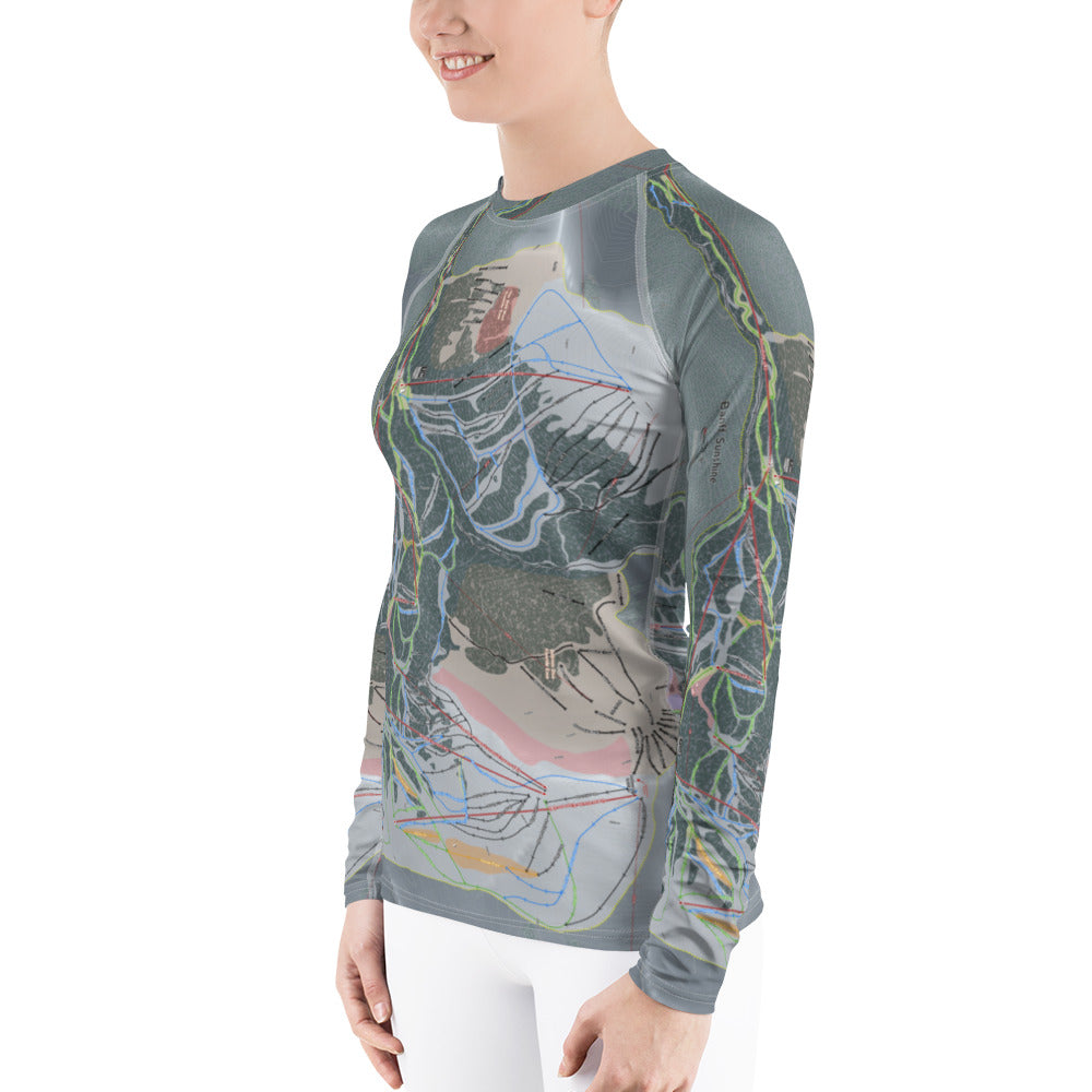 Banff Sunshine, Alberta Ski Trail Map Women&#39;s Base Layer Top - Powderaddicts