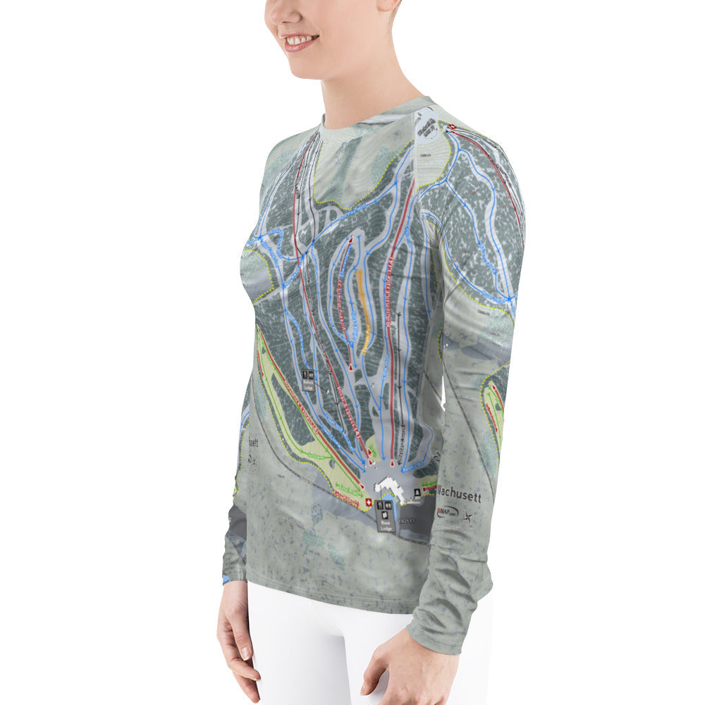 Wachusett, Massachusetts Ski Trail Map Women&#39;s Base Layer Top - Powderaddicts