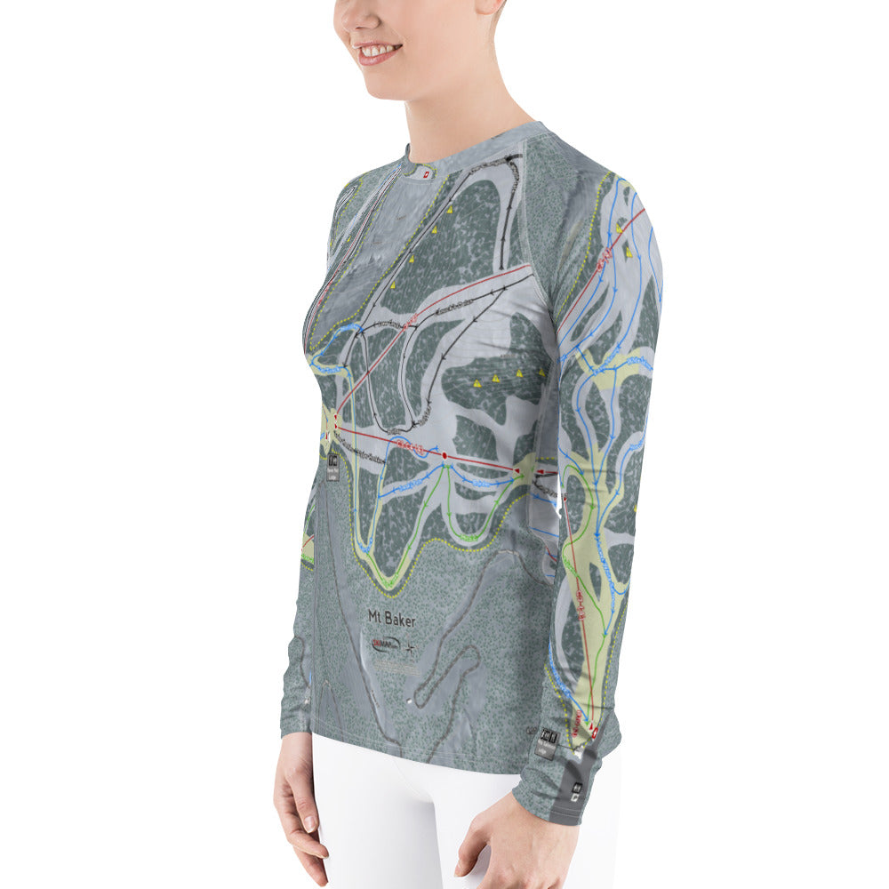 Mt. Baker, Washington Ski Trail Map Women's Base Layer Top - Powderaddicts