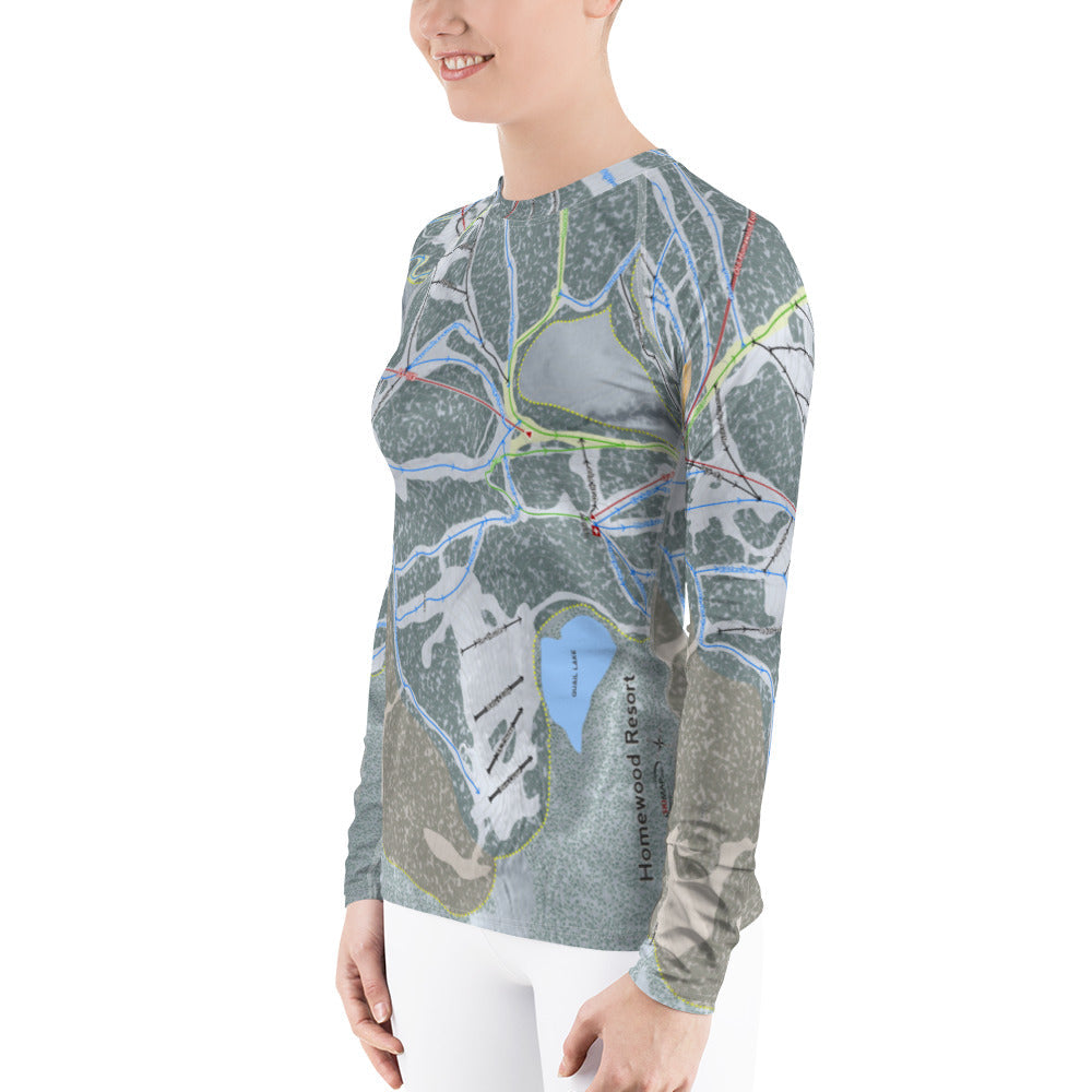 Homewood Resort, California Ski Trail Map Women's Base Layer Top - Powderaddicts