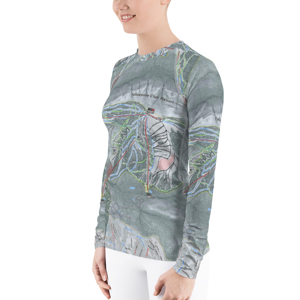 Yellowstone Club, Montana Ski Trail Map Women's Base Layer Top - Powderaddicts