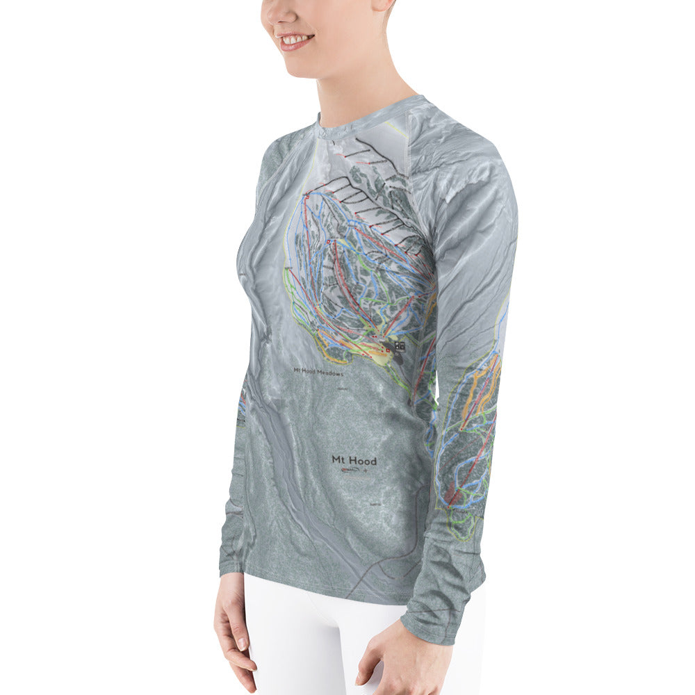 Mt. Hood Meadows, Oregon Ski Trail Map Women's Base Layer Top - Powderaddicts