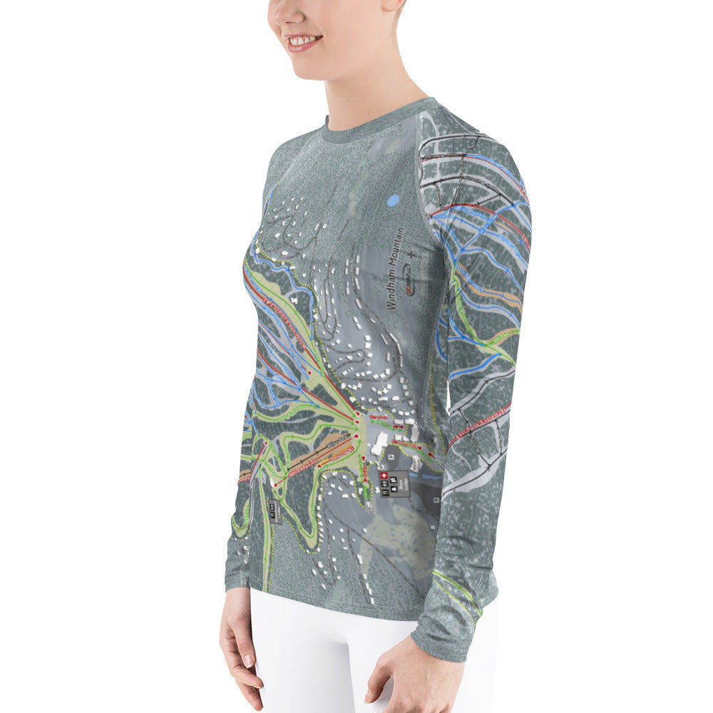 Windham Mountain, New York Ski Trail Map Women's Base Layer Top - Powderaddicts