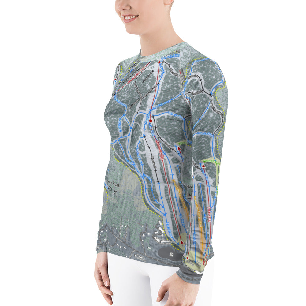 Shawnee Peak, Maine Ski Trail Map Women&#39;s Base Layer Top - Powderaddicts