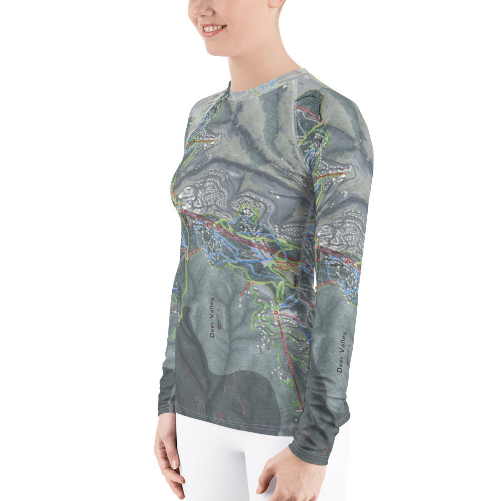 Deer Valley, Utah Ski Trail Map Women's Base Layer Top - Powderaddicts