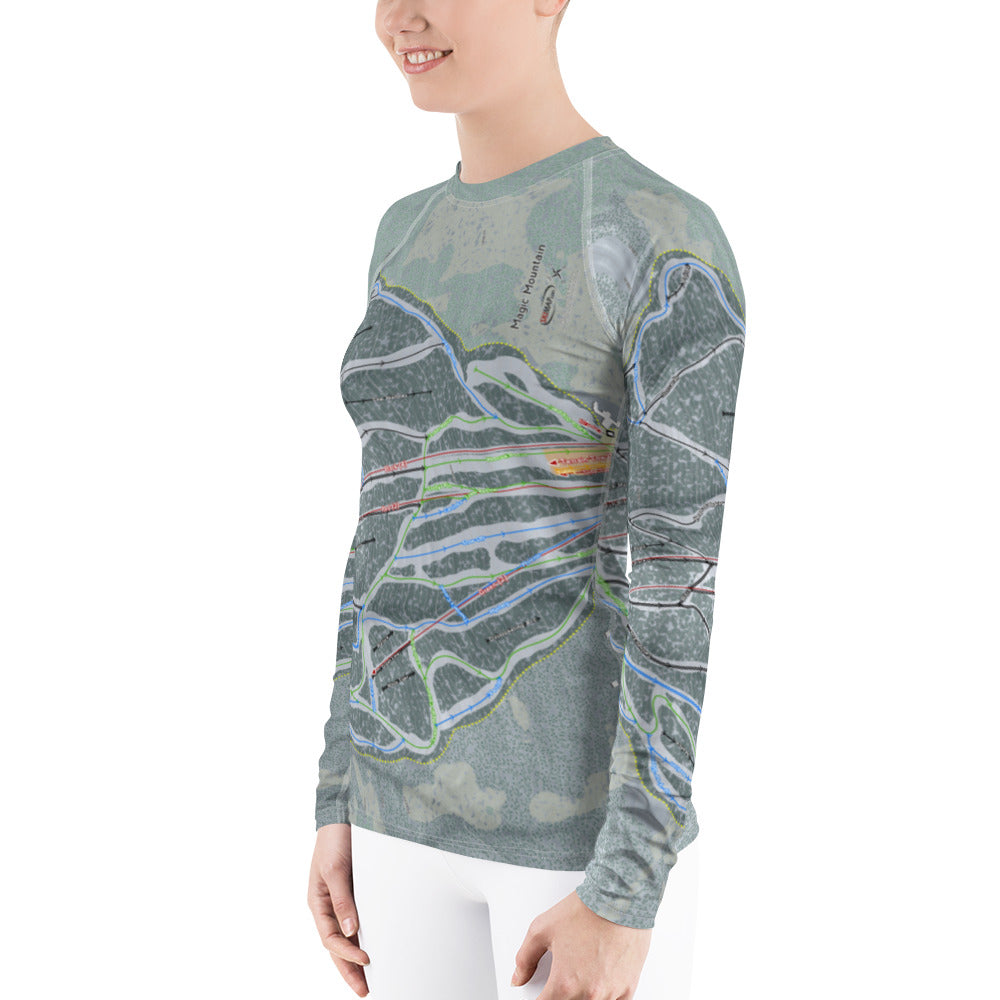 Magic Mountain, Vermont Ski Trail Map Women&#39;s Base Layer Top - Powderaddicts