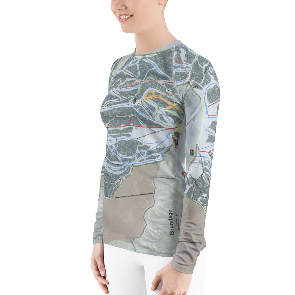 Brundage, Idaho Ski Trail Map Women's Base Layer Top - Powderaddicts