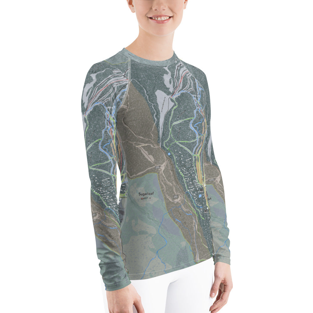 Sugarloaf, Maine Ski Trail Map Women&#39;s Base Layer Top - Powderaddicts