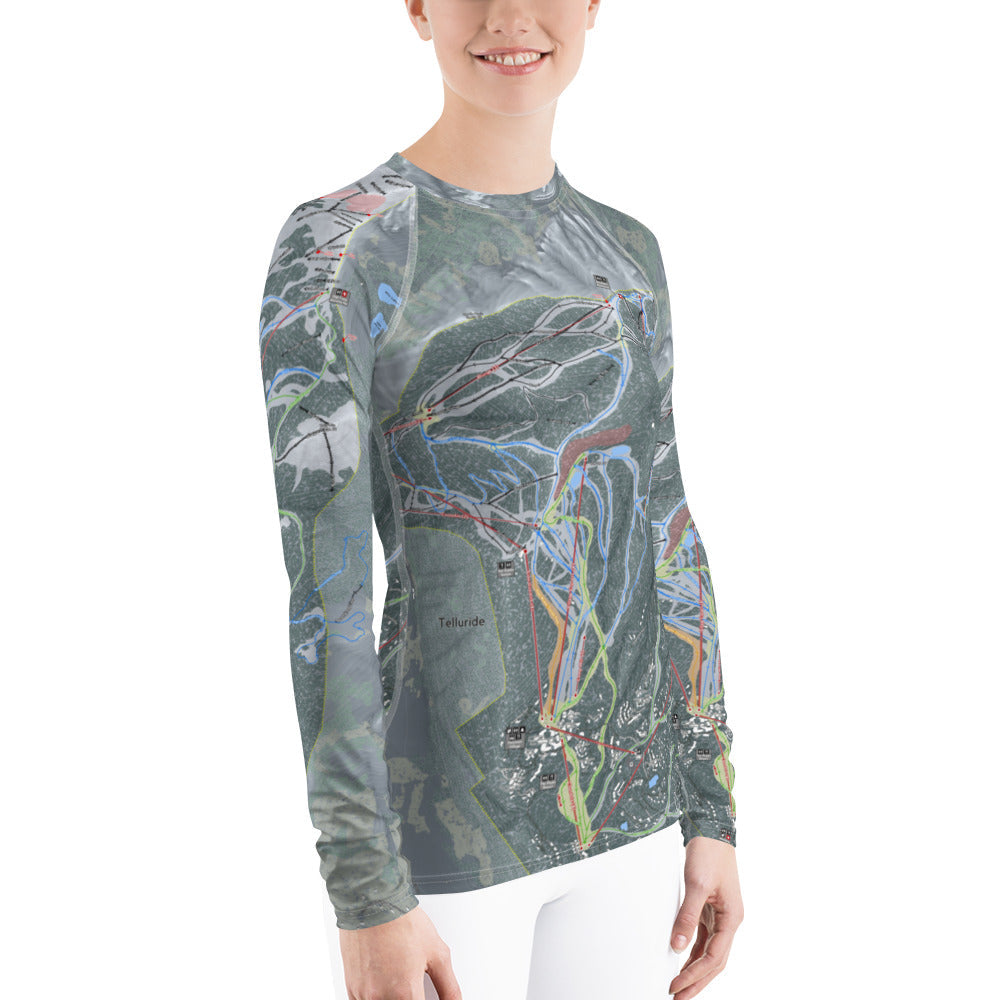 Telluride, Colorado Ski Trail Map Women's Base Layer Top - Powderaddicts