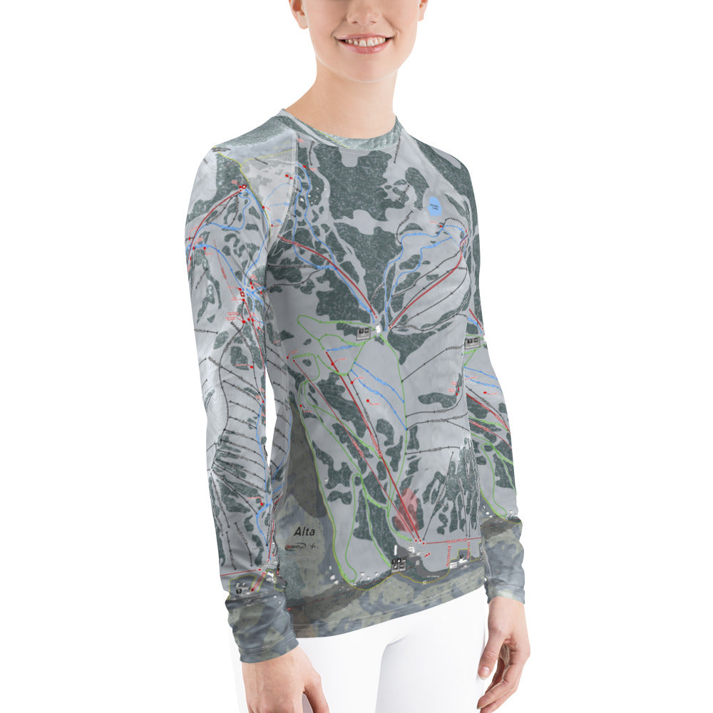 Alta, Utah Ski Trail Map Women&#39;s Base Layer Top - Powderaddicts