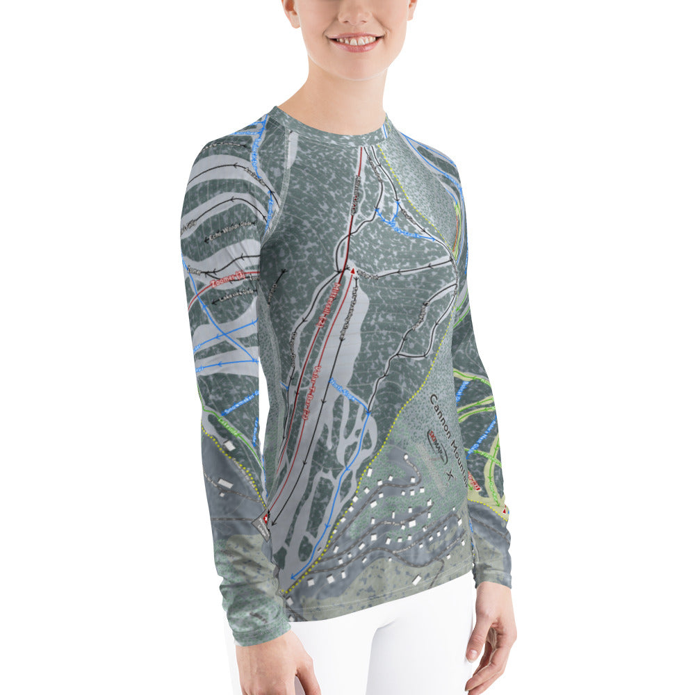 Cannon Mountain, New Hampshire Ski Trail Map Women&#39;s Base Layer Top - Powderaddicts