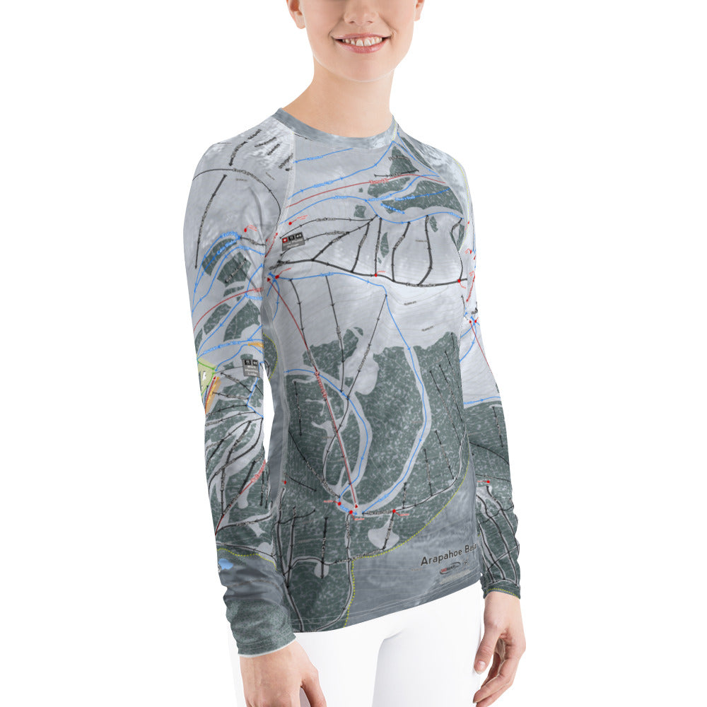 Arapahoe Basin, Colorado Ski Trail Map Women&#39;s Base Layer Top - Powderaddicts
