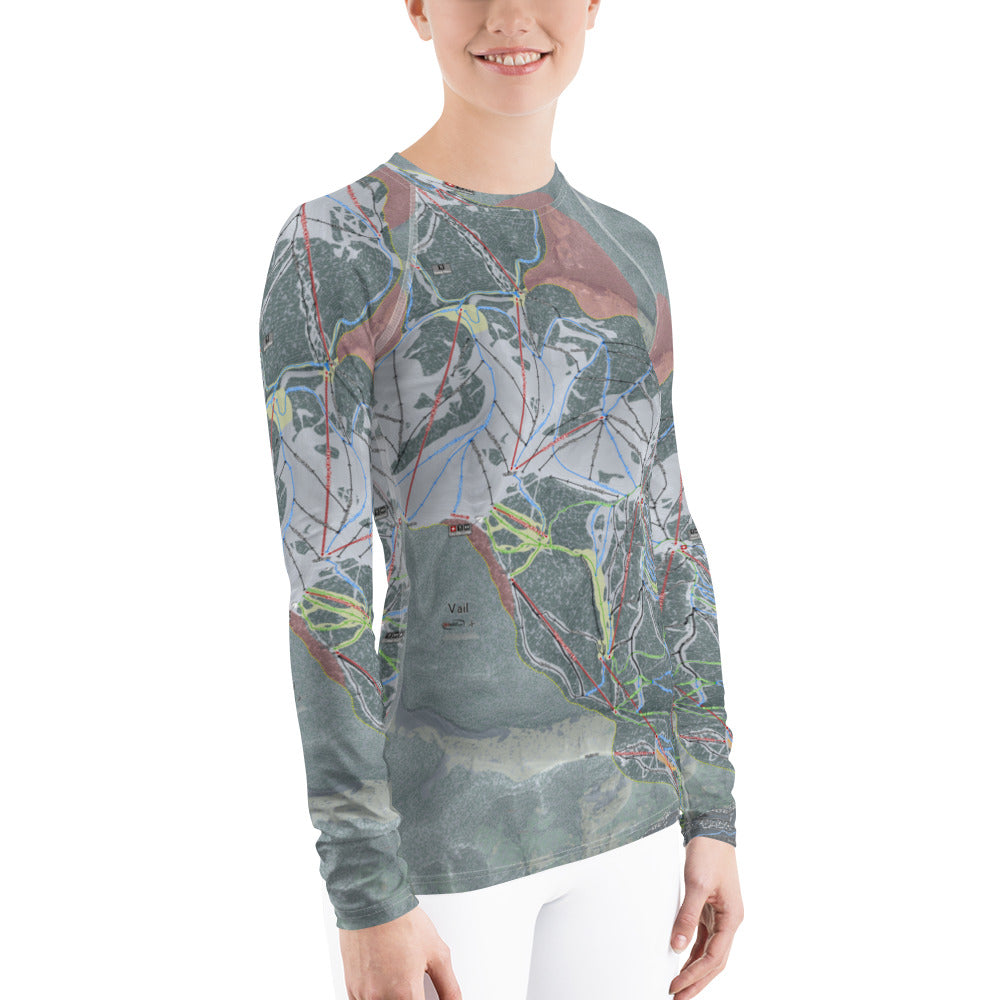 Vail, Colorado Ski Trail Map Women&#39;s Base Layer Top - Powderaddicts